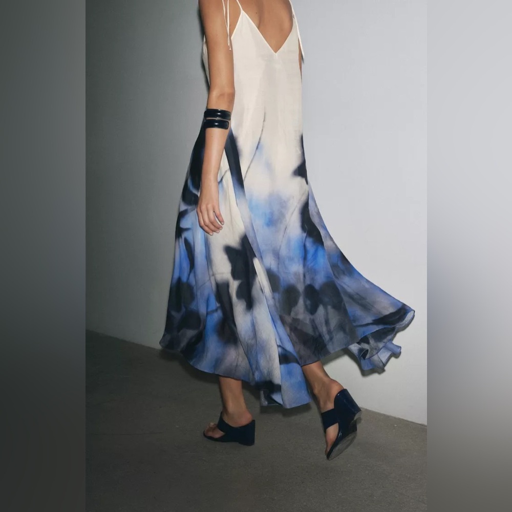 NET ZARA 100% RAMIE PRINT DRESS ZW COLLECTION - Picture 2 of 15